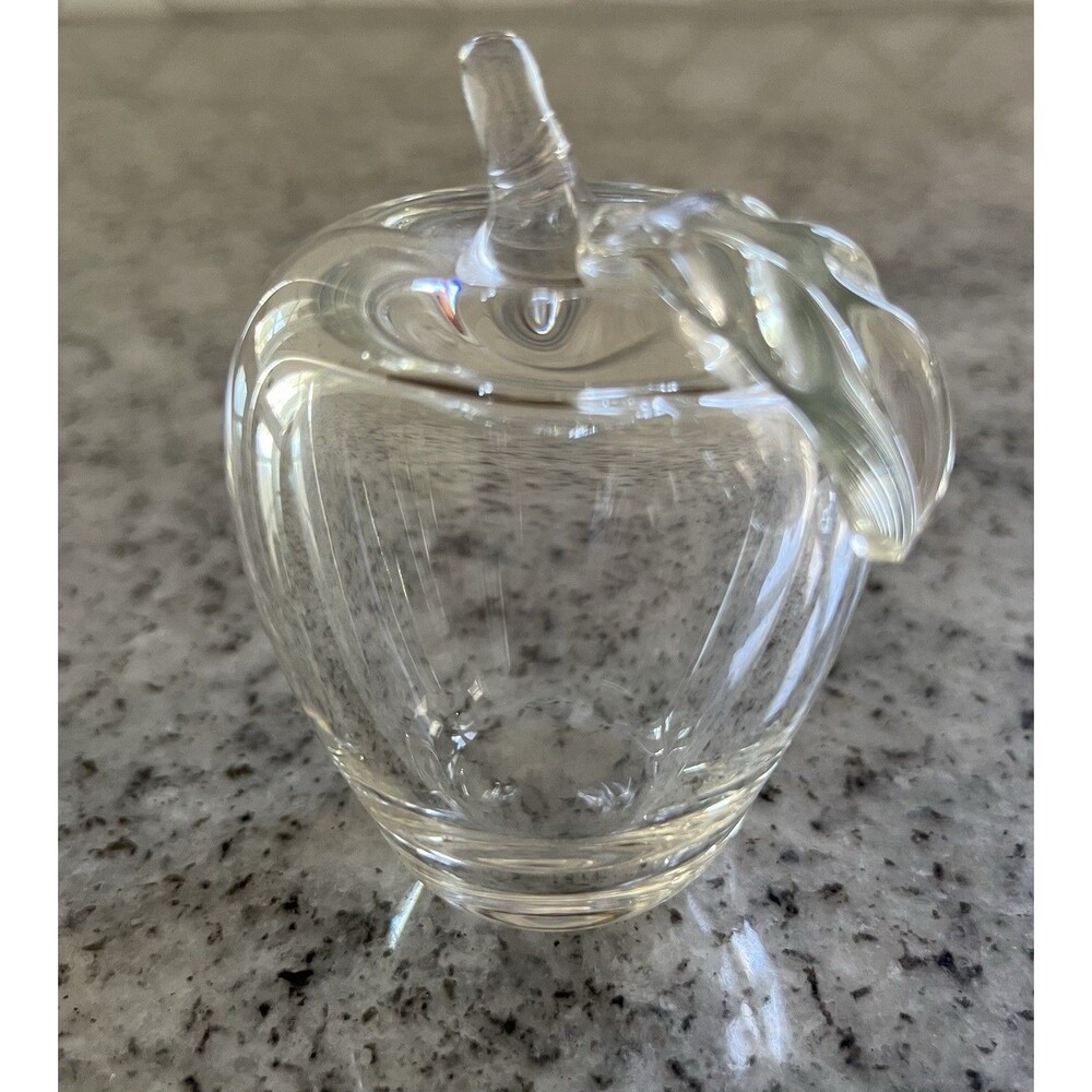 Clear Glass Apple Paperweight Figurine Teacher Gift Home Office Decor 3”